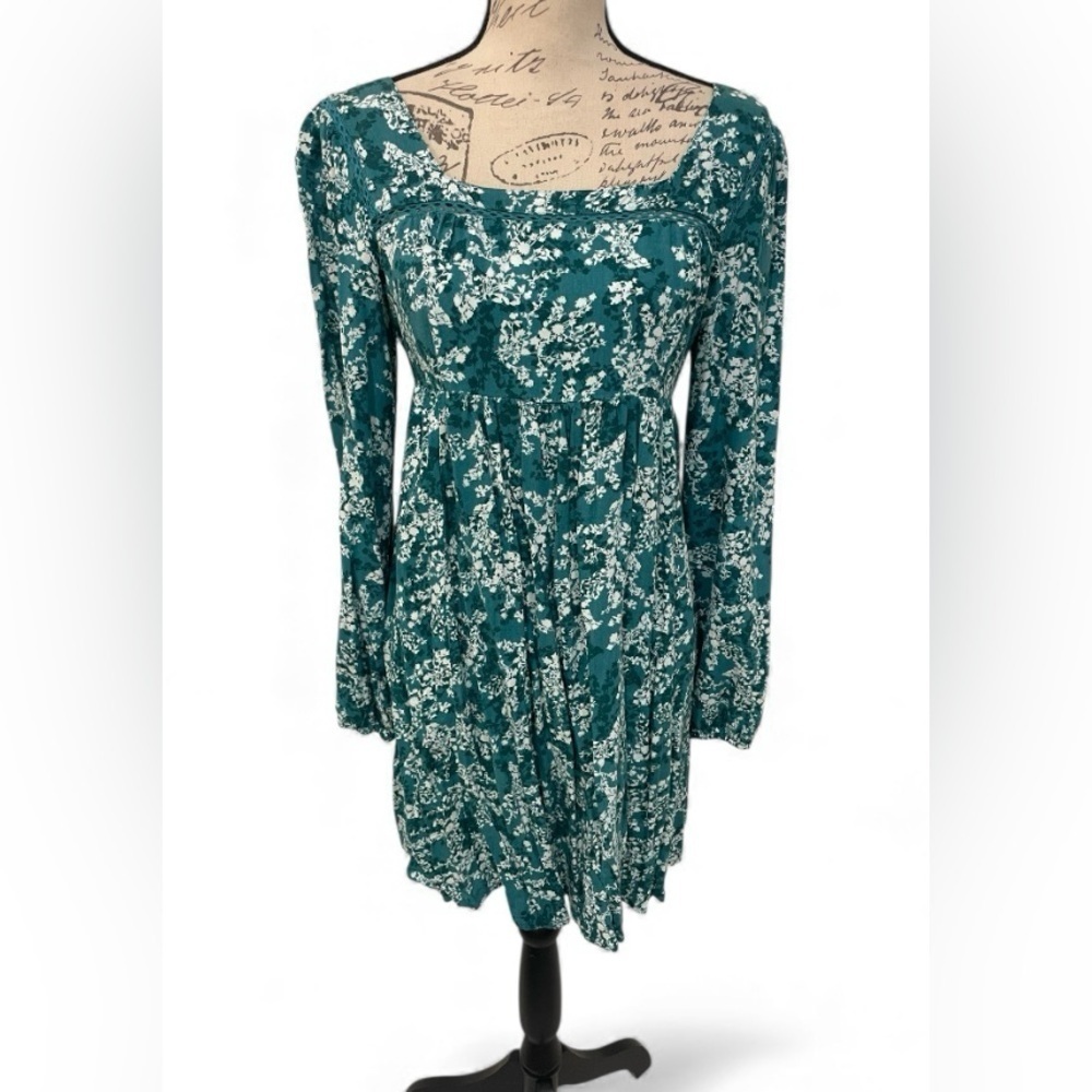 Jessica Simpson Teal Floral Mini Dress Cutout Back Rayon Size M